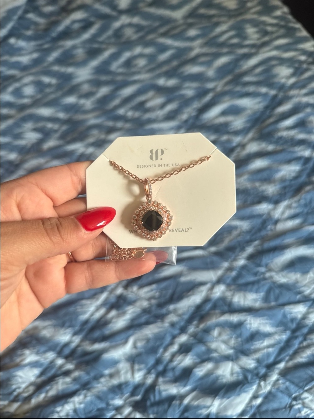 Rose Gold Necklace with Black Stone Pendant